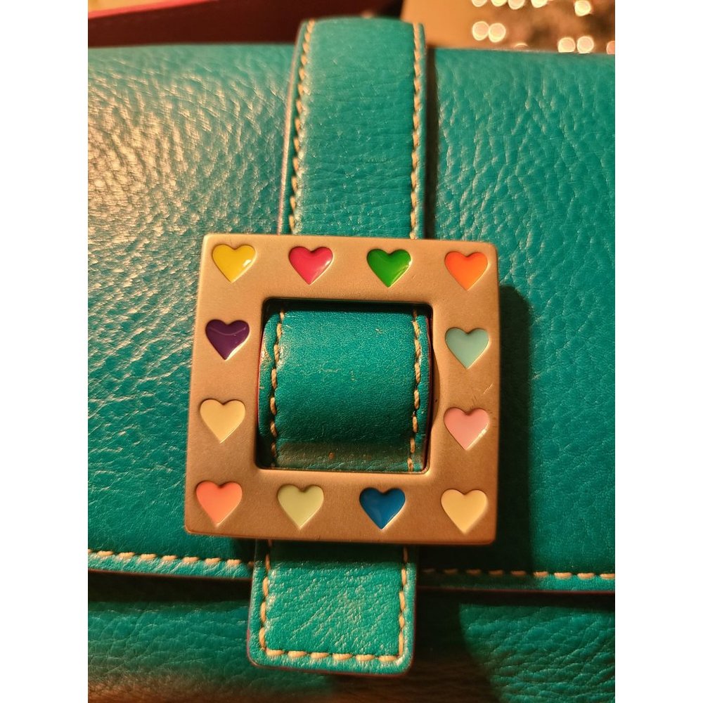 Dooney & Bourke Vintage Heart Flap Crossbody Turquois Pink Leather Small - Picture 4 of 10